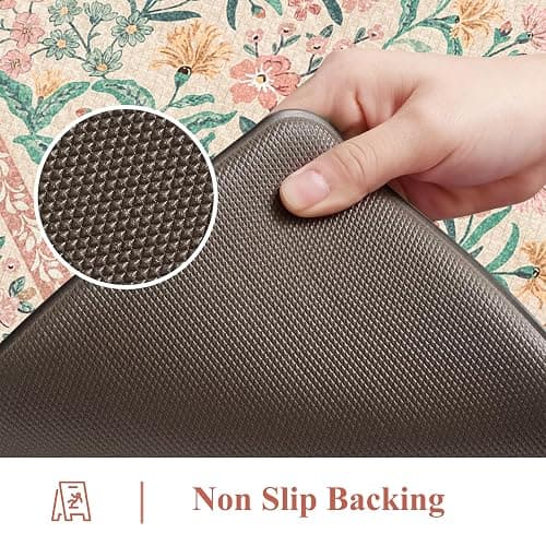 Collive Kitchen Mats Cushioned Anti Fatigue, Waterproof Kitchen Floor Mat Non Slip Desk Rugs Comfort Standing Rug, Pink Floral Carpets for Sink, Office, Laundry, Home Decor, 20" x 47" + 20" x 32" thumbnail 4