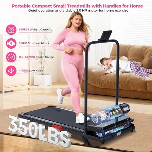 Walking Pad with Handle Bar and Incline, 3.0HP Electric Portable Small Treadmills with Incline for Home Small Spaces, 0.6-7.6MPH Compact Walking Pads Treadmill with Handles, 350LBS thumbnail 4