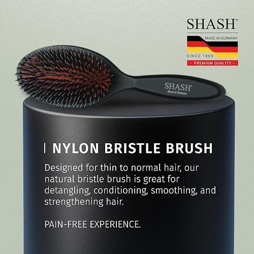 SHASH Since 1869 Hand Made In Germany - Nylon, 100% First Cut Boar Bristle Brush Suitable For Normal to Thick Hair - Gently Detangles, No Pulling or Split Ends - Softens Improves Texture, (Medium) thumbnail 5