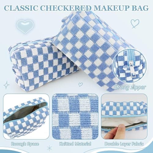 Giesiery 58 Pcs Checkered Makeup Bag Set Preppy Aesthetic Cosmetic Bag Travel Makeup Pouch Toiletry Bag 7 Pcs Heishi Surfer Bracelets with 50 Pcs Cute Stickers for Women Girls Teens Gift thumbnail 6