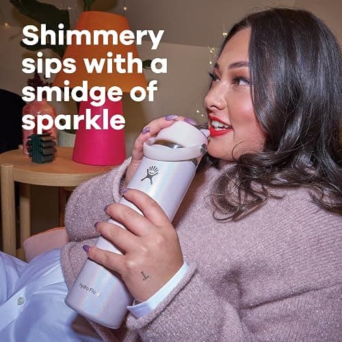 Hydro Flask Water Bottle - Insulated Stainless Steel - Wide Mouth Flex Straw Lid, Non-Spill, Leakproof and Refillable in 32 Oz Glimmer Blue thumbnail 6