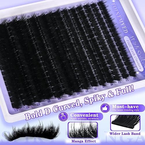 Spiky Lash Clusters Kit 300D Manga Volume Lash Clusters with Spikes 10-22MM Eyelash Clusters D-Curly DIY Lash Extension Kit Dramatic Spiky Look Eyelash Extension Kit by FOINEMYED thumbnail 6