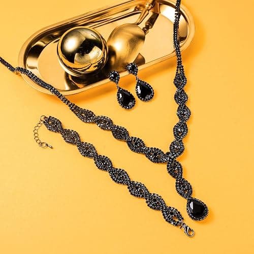 Miraculous Garden 3Pcs/Set Wedding Costume Jewelry Shiny Artificial Rhinestone Crystal Teardrop Necklace Link Bracelet Dangle Earrings Jewelry Sets for Women thumbnail 3