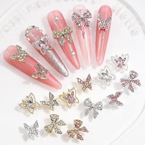 CUBLIVE 24PCS Nail Charms Y2k Alloy Nail Art Rhinestone Charms 3D Heart Bow Butterfly Charm with Rhinestones Cherry Nail Gems Shiny Jewelry Nail Decorations Accessories Supplies (SS) thumbnail 5