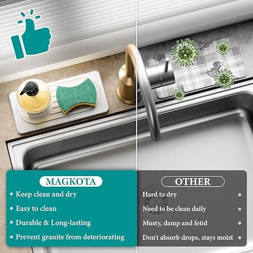 MAGKOTA Water Absorbing Stone Tray, Quick Drying Diatomite Bathroom Tray Countertop, Stone Drying Mat for Kitchen Counter, Soap Dish Dispenser Vanity Organizer, White-A-8.3" x 4" thumbnail 5