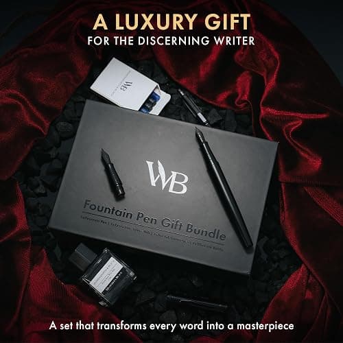 Wordsworth & Black Fountain Pen Set, 18K Gilded Medium and Extra Fine Nib, 25ML Black Ink Bottle, 6 Ink Cartridges,Refill Converter,Gift Box,Smooth Writing Pens [All Black],Gift Set for Men and Women thumbnail 5
