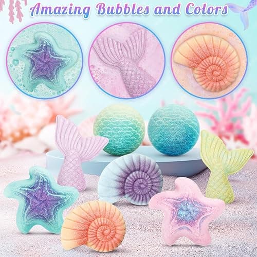 Mermaid Bath Bombs for Kids with Surprise Toys Inside, 8 Pcs Organic Natural Bubble Bath Bombs for Girls,Christmas Birthday Gift for 3 4 5 6 7 8 Year Old Girl,Princess Bath Bomb Kit with Mermaid Toys - Mermaid thumbnail 3