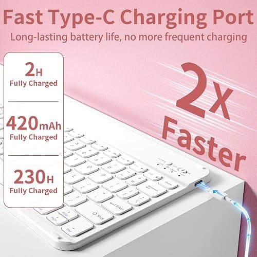 BQDIYOO Keyboard Case for iPad 9th/8th/7th Generation(2021/2020/2019), 10.2 inch iPad 9/8/7 Case with Keyboard, Auto Wake Sleep Cover with Pencil Holder, Pink thumbnail 3