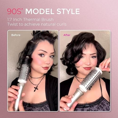 TYMO 2.0 Thermal Brush Curling Brush - STYLUX 1.7" Blowout Volumizer with Flexi-Fit for Hair Straightening, Heated Round Styler Tool, Hair Straightener and Curler 2 in 1, Dual Voltage & Light, Gold thumbnail 4