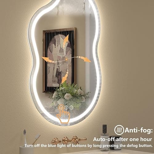CHARMOR 60x32 Inch Irregular Cloud LED Bathroom Mirror with Lights, Asymmetrical Lighted Vanity Mirror for Wall, Anti-Fog, Dimmable, Memory, 3 Colors (Horizontal/Vertical) thumbnail 4