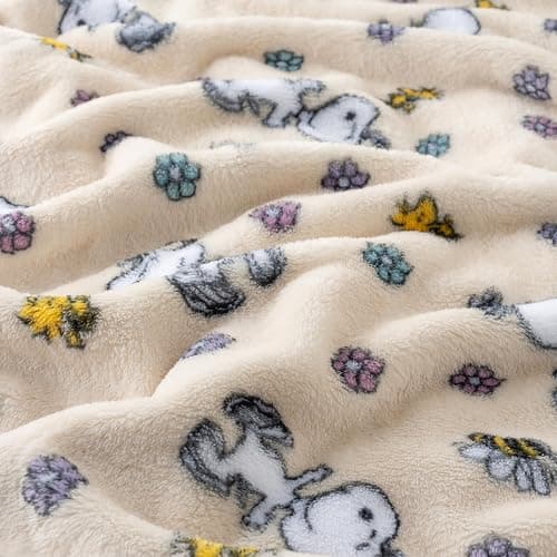 Berkshire Blanket Peanuts® VelvetLoft® Cute Character Snoopy Plush Throw Blanket,Peanuts Woodstock Snoopy Spring Frolic Large Canvas,Throw 55 in x 70 in (Official Peanuts® Product) thumbnail 6