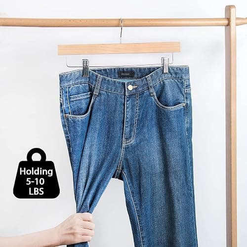 Nature Smile Wooden Pants Hangers Skirt Hanger Solid Lotus Wood Jeans Bottom Hanger with Clips Natural Color(20 Pack) thumbnail 6