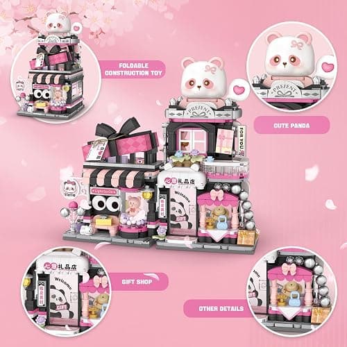 Street View Gift Shop Mini Building Blocks, MOC Creative Building Toys Cute Panda Animals Building Set for Girls 6-12, Simulation Architecture Construction Toy, Gift Idea for Kids Adults (938 PCS) thumbnail 3