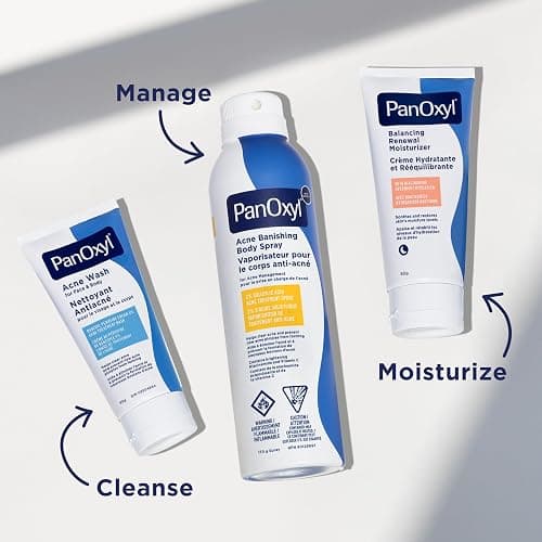 PanOxyl Acne Banishing Body Spray with 2% Salicylic Acid, Pimple Treatment to Help Clear Stubborn Breakouts, 360-Degree Spray Nozzle, Skin-Brightening Niacinamide, Vitamin C, Witch Hazel, Aloe, 170g thumbnail 8