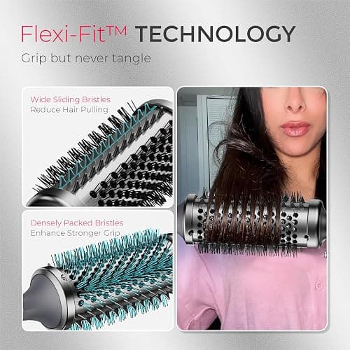 TYMO Thermal Brush Curling Brush - STYLUX 1.7 Inch Blowout Volumizer with Flexi-Fit for Hair Straightening, Heated Round Styler Tool, Hair Straightener and Curler 2 in 1, Dual Voltage, Metallic Gray thumbnail 3