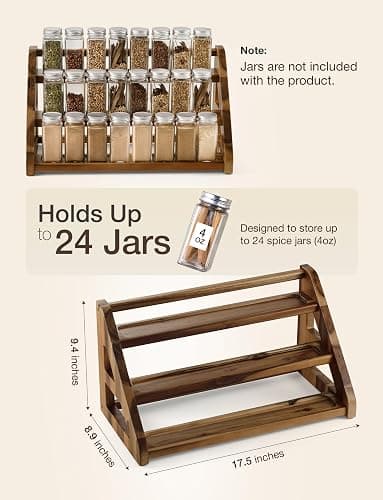 Tinamo Acacia Wood Spice Rack - Wooden 3-Tier Spice Rack Organizer for Countertop or Cabinet – Kitchen Spice Organizer and Seasoning Organizer Shelf (Walnut) thumbnail 2