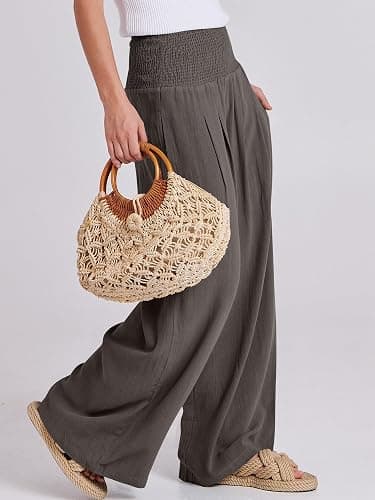 ANRABESS Women Linen Palazzo Pants Summer Boho Wide Leg High Waist Casual Lounge Pant 2026 Beach Travel Vacation Outfits thumbnail 4