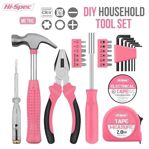 Hi-Spec Mini Tool Box for Home & Office Use, 24-Piece Pink Small Compact Hand Tool Kit Set Organized in a Portable Toolbox Case thumbnail 3