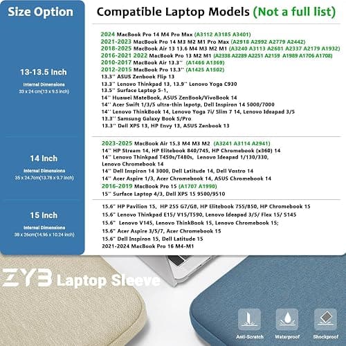 ZYB 14 Zoll Laptoptasche Laptophülle,Laptop Hülle 14 Zoll Tasche für 2023 2024 2025 MacBook Air 15 M4 M3 M2,14 Zoll Notebook Lenovo Thinkpad Ideapad Chromebook HP Acer Dell,15" Surface,Mac 15-Beige thumbnail 3