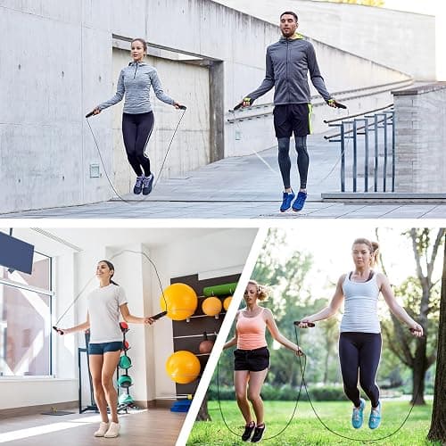 Blukar Corde à Sauter, Speed Jump Rope Réglable pour Hommes & Femmes | Roulements à Billes en Acier, Poignées Antidérapantes en Mousse, Câble en Acier pour Fitness, Crossfit, Sport, Boxe, GYM -3M thumbnail 7