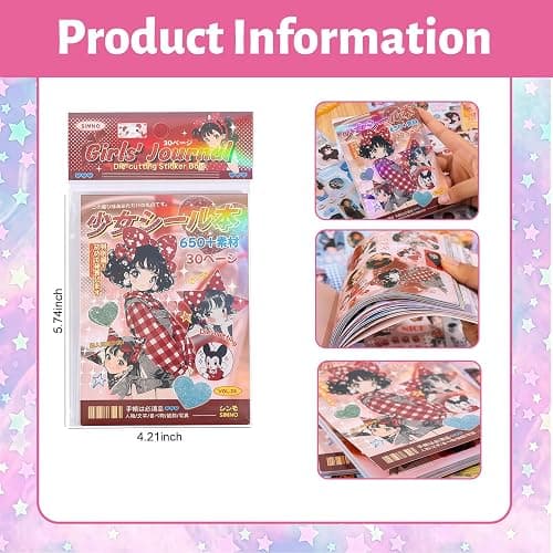 Bafutayawa Sticker Book Journal Scrapbook Accessories, 30 Sheets with 650+ Retro Anime Girl Designs for Scrapbooking & Bullet Journal, Kawaii Sticker Set for Photo Album, Nostalgic Showa Style thumbnail 2