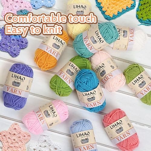 LIHAO Crochet Yarn Set, 4ply Acrylic Yarns for Crocheting, Knitting Yarn Balls for Beginners Adults Kids Crafts - 12 x 15g thumbnail 5