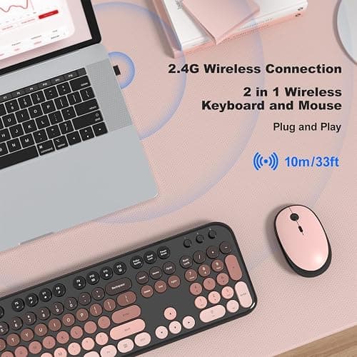 Atelus Wireless Keyboard and Mouse Combo, Typewriter Full Size Retro Keyboard with Number Pad, Ergonomic Design for Windows 7 8 10 11 PC Laptop Desktop, Home and Office Use thumbnail 2
