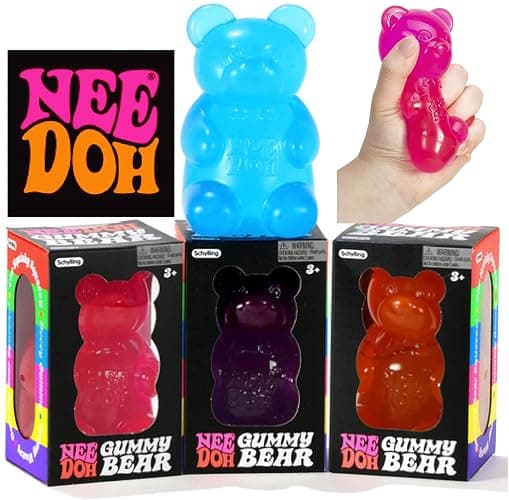 Schylling Nee Doh Gummy Bear...Groovy, Squishy, Squeezy, Stretchy Stress Fidget Gummy Bears Gift Set Bundle with Storage Bag - 3 Pack (Assorted Colors) thumbnail 3