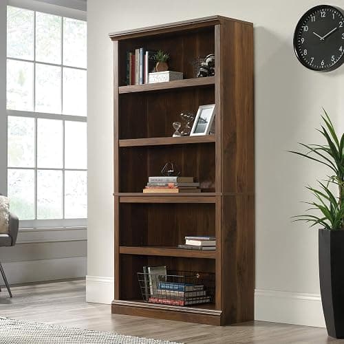Sauder 5 Tier Book Shelf Wooden Bookcase Multipurpose Bookshelf for Home Office, Living Room, in Grand Walnut thumbnail 2
