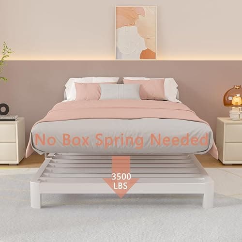 HQU 4 Inch Twin Bed Frames with Metal Baffles, White Bed Frame Twin No Box Spring Needed, Heavy Duty Steel Slats Support, Baby & Pet Friendly, Round Corner Design, Easy Assembly, Noiseless thumbnail 3