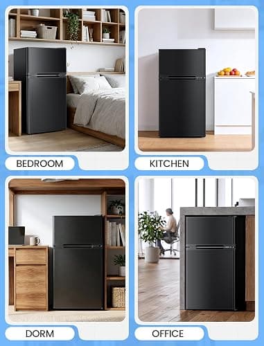COWSAR 2.5 Cu.Ft Mini Fridge with Freezer, Double Reversible Door Compact Dorm Refrigerator with 2 Removable Shelves, Commercial Apartment Fridge for Bedroom, Office, Kitchen, Dorm, Black thumbnail 7