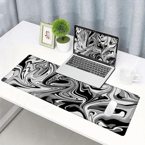 Armanza Large Gaming Mouse Pad, Extended XL Mousepad, Non-Slip Rubber Base Keyboard Mouse Mat Desk Pad for Work, Game, Office, Home, 31.5 x 11.8 in, Black Marble Fluid Design thumbnail 6
