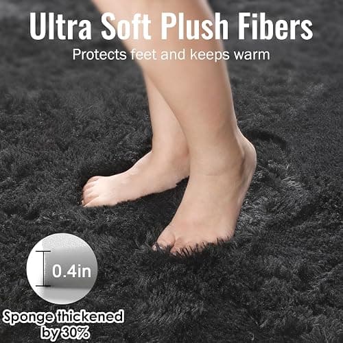 PAGISOFE Black Round Rugs 5Ft, Circle Rugs for Kids Bedroom, Shaggy Living Room Rugs, Indoor Teepee Furry Mat, Comfy Reading Rug, Fluffy Round Carpets for Womens Girls Boys Room Decor Aesthetic thumbnail 7