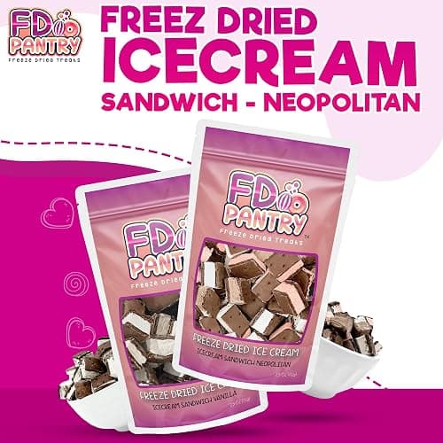 Freeze Dried Icecream Sandwich Bites, Neapolitan & Vanilla 2.5oz (2 pack) - Crunchy & Sweet Freeze Dried Dessert Snack, Dehydrated Freeze Dried Chocolate Flavors - Resealable Ice Cream Sandwich Bites thumbnail 4