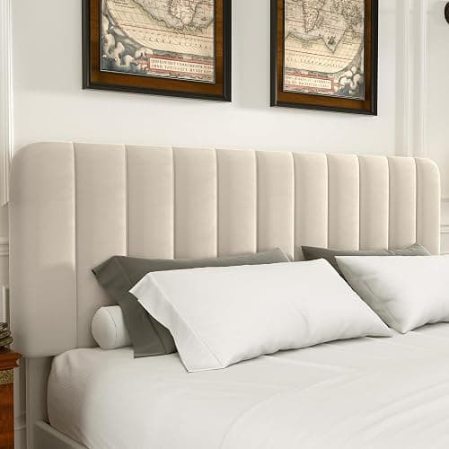 VECELO Full Size Upholstered Bed Frame with 4 Drawers and Headboard, Velvet Platform Storage Bedframe, Wooden Slats Support, No Box Spring Needed,Beige thumbnail 3
