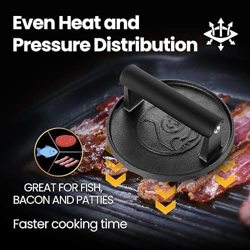 Smash Burger Press for Griddle, 2 lb Heavy Duty Burger Smasher Tool with Heat-Resistant Handle, Premium Cast Iron Bacon & Sandwich Maker, Hamburger Press for BBQ Grilling Accessories, 5-Year Warranty thumbnail 4