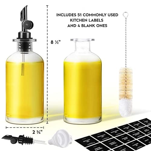 Spaceneat Olive Oil Dispenser Bottle - Includes 55 Kitchen Essential Labels - Cooking Oil Bottles for Kitchen, Coffee Syrup Dispenser - Pourer Spout with 11.8 fl oz Glass Container Cruet - 2pcs, Black thumbnail 3