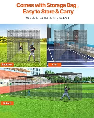 VEVOR Batting Netting,Training Net for Softball Baseball Batting Hitting | 10/35/42/55/70 FT Professional Practice Portable Pitching Cage,Heavy Duty Enclosed PE Net,Indoor,Outdoor,Backyard(NET ONLY) thumbnail 5