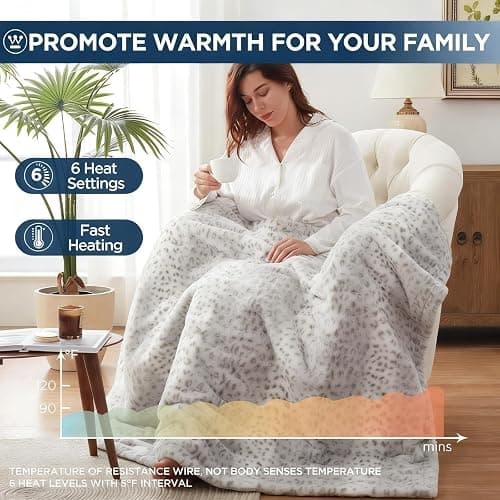 Westinghouse Heated Throw Blanket, 50"x60", Grey Leopard, ETL Certified | 6 Heating Levels, 2-10 Hours Auto-off, Overheat Protection, Luxury Faux Fur to Flannel, Machine Washable, Couch Bed Office thumbnail 8