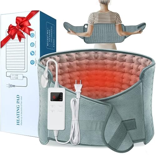 IGXHAVIZ Heating Pad for Back Pain Relief, Electric Heating Pad for Period Cramps Neck Shoulders with Belt, 4 Timer 6 Heat Setting & Auto Shut Off, 12"x24"+20" Large Moist Heat Pad for Mom,Dad - Image 1