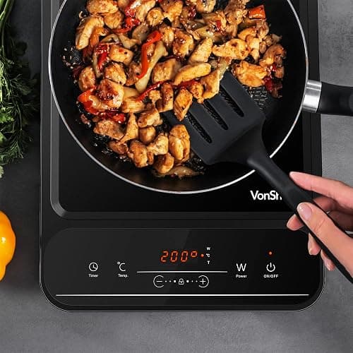 VonShef Single Induction Hob – 2000W Portable Induction Cooker w/LED Touch Display, 3 Hour Timer, 10 Heat Settings 60-240°C, Safety Lock - Black - Single thumbnail 2