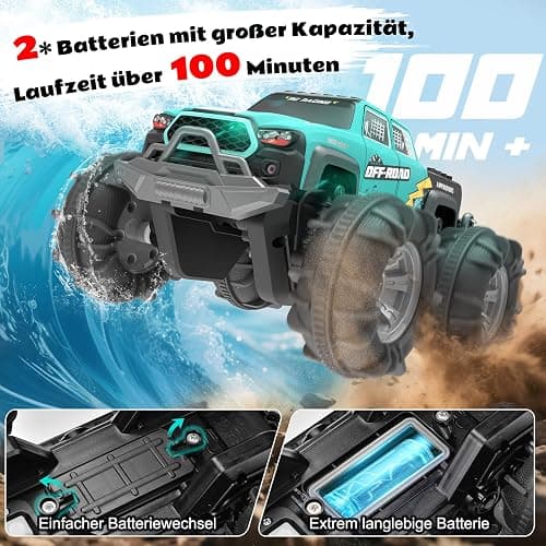 4WD Amphibisches Ferngesteuertes Auto,RC Auto wasserdicht mit Gestensensor,LED Licht & 2 Akkus,Geschenk für Jungen & Mädchen 4-12 Jahre,Spielzeugauto für Sand,Wasser & Gelände,Baustein-kompatibel thumbnail 6