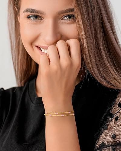LOUISA SECRET Birthstone Bracelets for Women, 925 Sterling Silver Dainty Simple Women Charm Link Bracelet, Birthday Anniversary Christmas Jewelry Gifts for Women Wife Mom Her thumbnail 4
