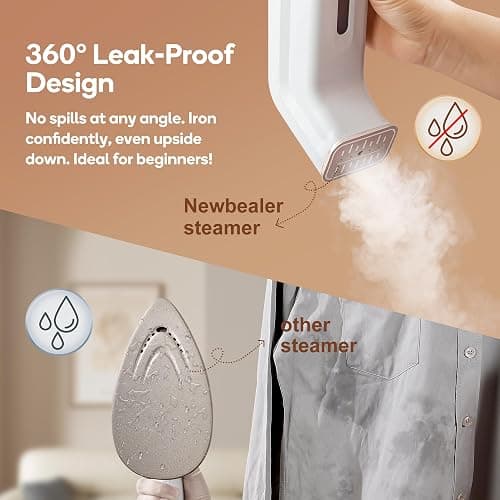 Newbealer 2in1 Steamer and Dry Iron for Beginners, Horizontal & Vertical Clothes Steamer, Non-Stick Ceramic Soleplate, 170ml Garment Wrinkle Remover, Auto-off, 1.2lbs (120V Only) thumbnail 8