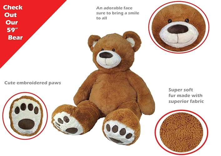 Anico 59" Tall (5 Foot) Giant Plush Bear, Stuffed Animal, Medium Brown Teddy Bear with Smiling Face. Premium Stuffed Toy Teddy Bear, Perfect for Girlfriend, Kids, Valentine's Day, Christmas! thumbnail 6