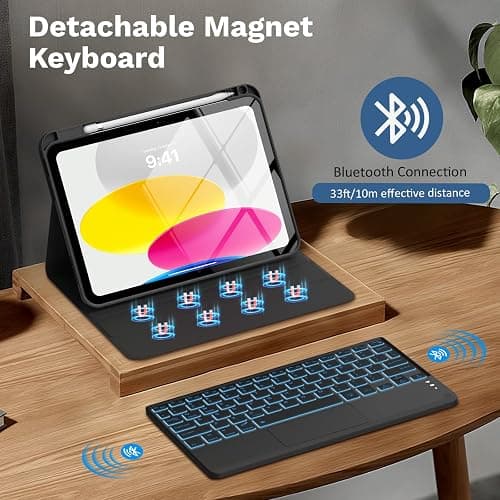 MoKo Touch Keyboard Case for iPad (A16) 11th/10th Gen,Nero | 7 Colors Backlit, Multi-TrackPad, with Pencil Holder, Auto Wake/Sleep, Compatible with iPad 11 inch 2025, iPad 10.9 inch 2020 thumbnail 4