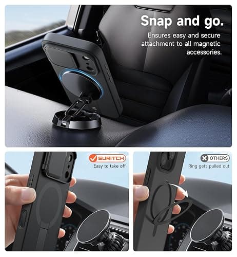 SURITCH for iPhone 17 Pro Max Case with Camera Control Cover, Camera Cover and Adjustable Kickstand, Compatible with MagSafe, Shockproof Bumper Protective Cases 6.9 Inch, Black thumbnail 7