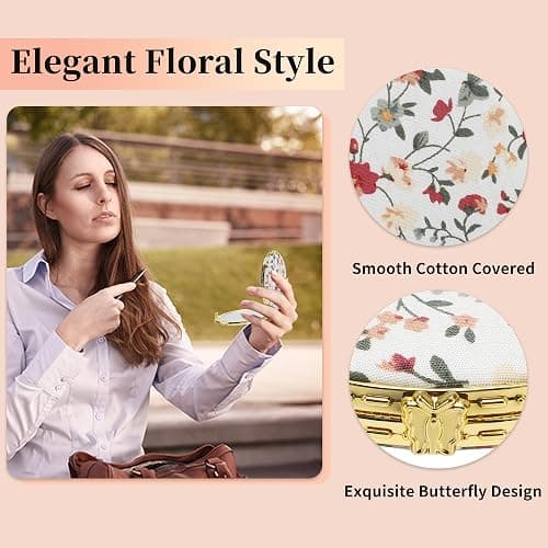 VOCOSTE Compact Flower Mirror, Round Mini Vintage Folding Travel Portable White Pocket Mirror for Women thumbnail 4