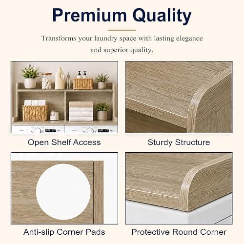Royxen Washer Dryer Countertop with Extra Tall Shelf, 19" Height Washer and Dryer Topper, Laundry Countertop with Non-Slip Pads, Universal Fit for Laundry Room Organization, White Oak thumbnail 4