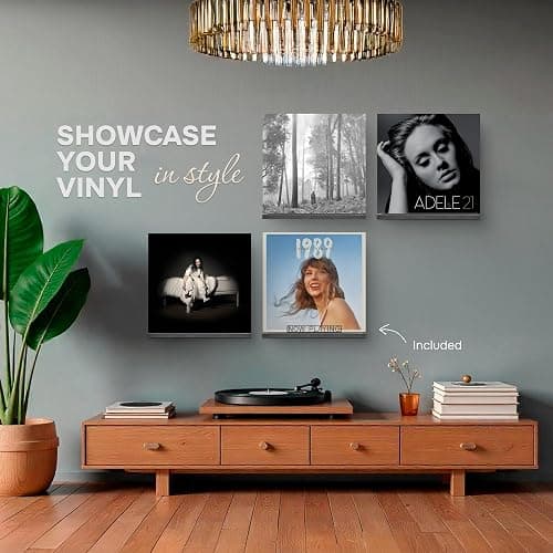 VOL-KI 4-Pack Vinyl Record Shelf Wall Mount – Solid NZ Pine Wood Floating Vinyl Display Shelf & Record Holder, Includes Now Playing Display, Marking Strip & Mini Level, record wall display (Black) thumbnail 7